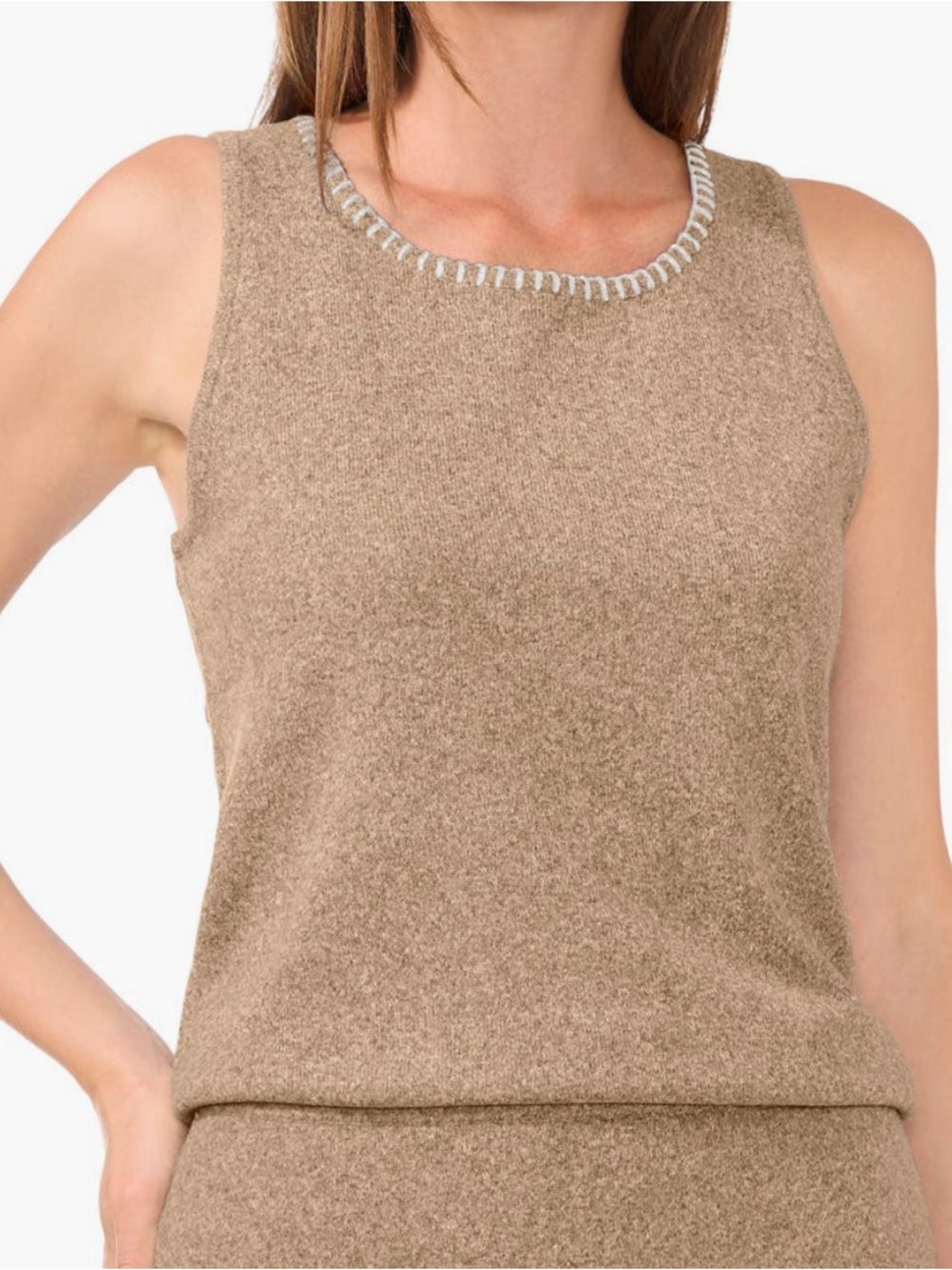 NEW Vince Camuto Whipstitch Sleeveless Sweater Vest Women’s XL Beige